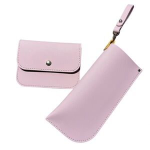 Pastel Pink Genuine Leather Wallet and Glasses Case Set, Girly, Coquette